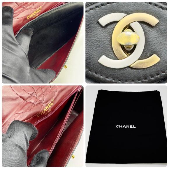 Authentic CHANEL CC Paris Limited Double Flap Lambskin Matelasse Chain Bag Black - Picture 10 of 11